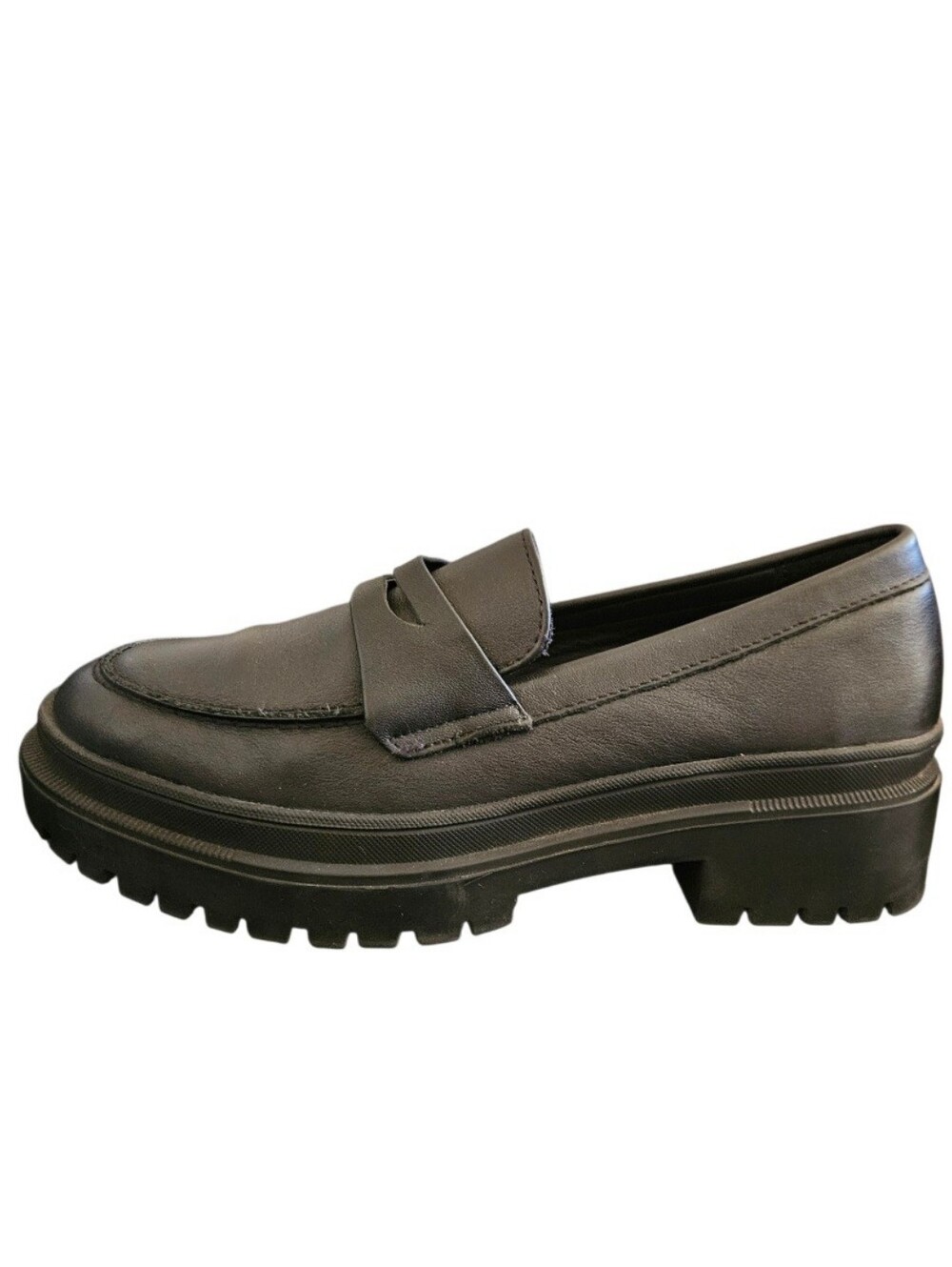 Patina By Portland Leather Goods Zoe Chunky Penny Loafer Black Leather Size 8.5